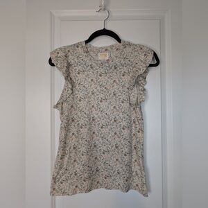 NATION LTD Paulette Ruffle Tank Cream Floral Meadow Size XS